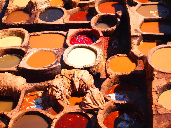 People have been washing, coloring and treating animal hides for over a century here in Fes.