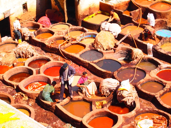 Working in the tanneries is backbreaking work. The scent can be quite overpowering especially in the summer heat.