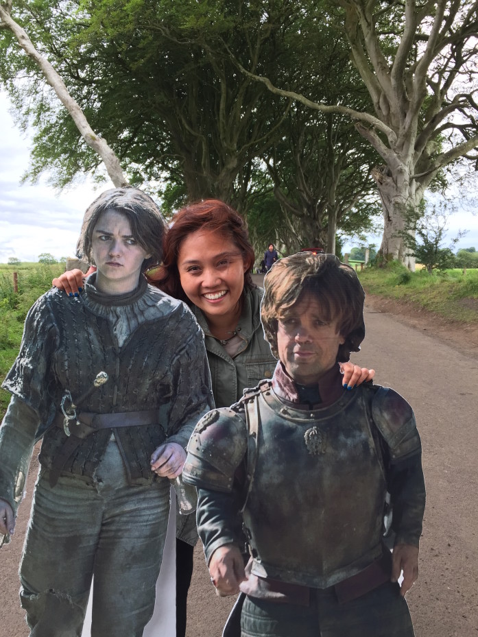 With cardboard Arya and Tyrion on the King's Road