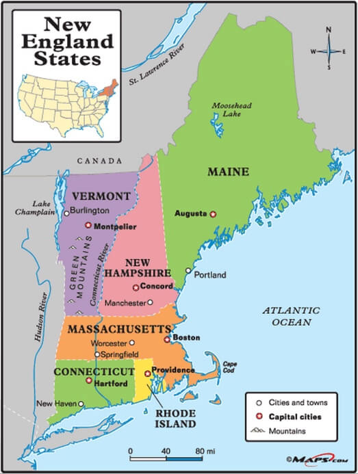 Map of New England (www.maps.com)
