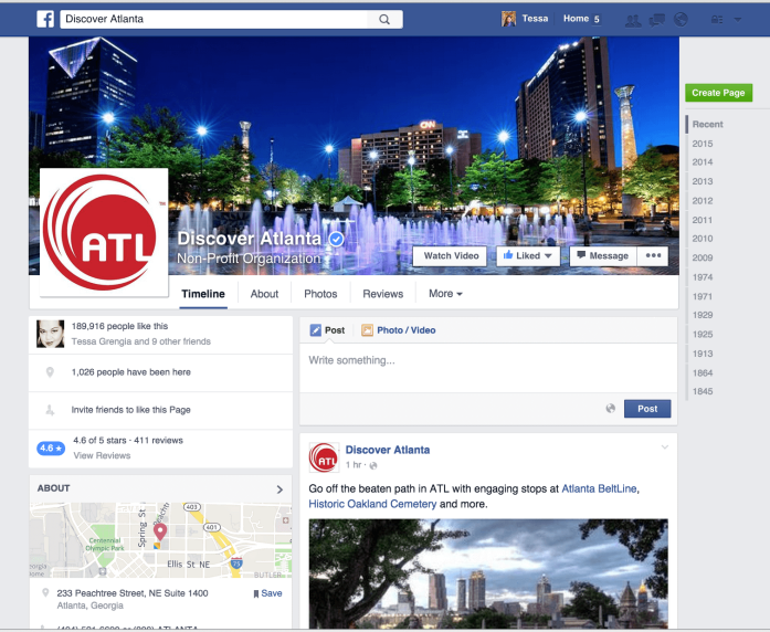 Discover Atlanta's Facebook page